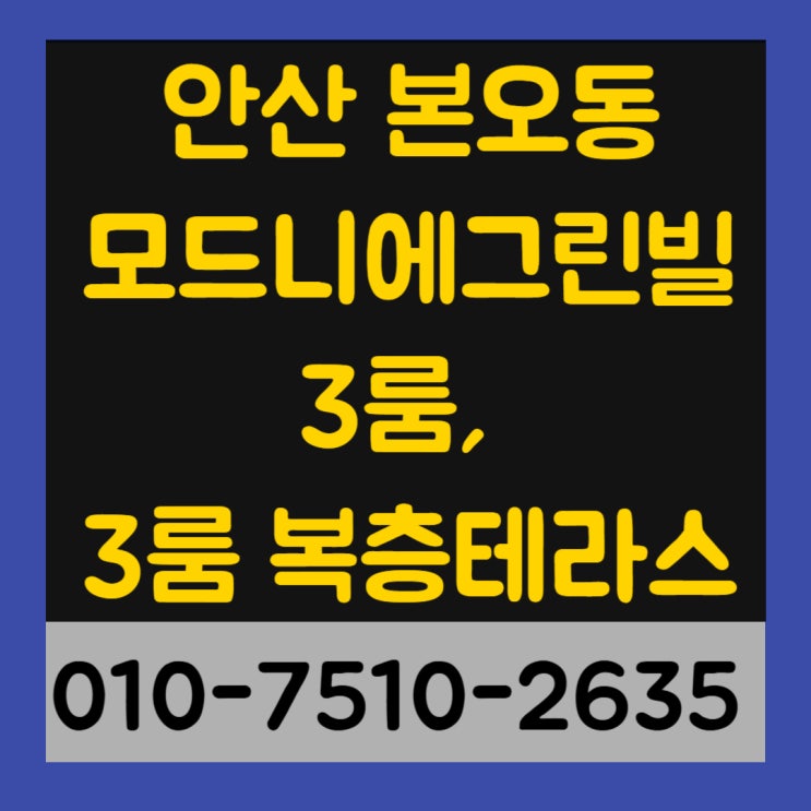  안산 본오동 모드니에그린빌 3룸, 3룸 복층테라스 신축빌라 최저실입주금