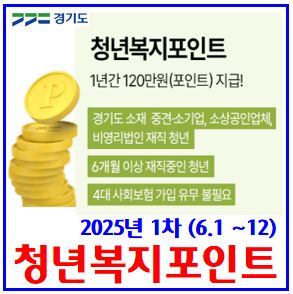  2025년 1차 경기도 청년복지포인트 (ft. 6월 12일까지) : 지원금, 혜택, 신청사용기간, 중복참여, 지급일, 퇴사이직, 자격유지, 건강보험료, 환수, 노동자통장