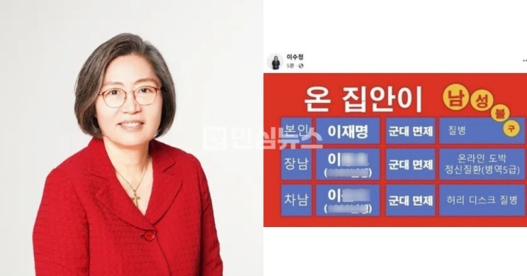 이수정, '<b>이재명 아들 군면제</b>' 가짜뉴스 공유 빛삭 "용서해달라... 