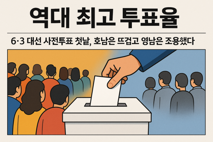 "<b>역대 최고 투표율</b>" - 6·3 대선 사전투표 첫날, 호남은 뜨겁고... 