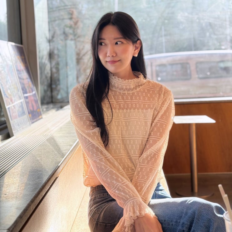  취향저격 오즈세컨 시스루 레이스 쉬폰 블라우스 코디 후기