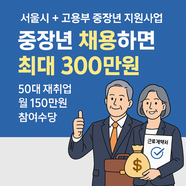  중장년 채용 시 1인당 300만원! 지금 바로 신청하세요