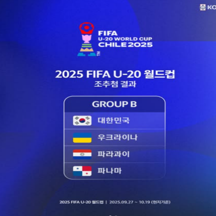 잘 만났다 우크라이나, 2025 U-20 축구월드컵 조추첨 완료!! 우크라이나 파라과이 파나마와 B조 편성!! 그런데 핵죽음의 조도 생겼네..(칠레월드컵 일정 조편성 중계 명단)