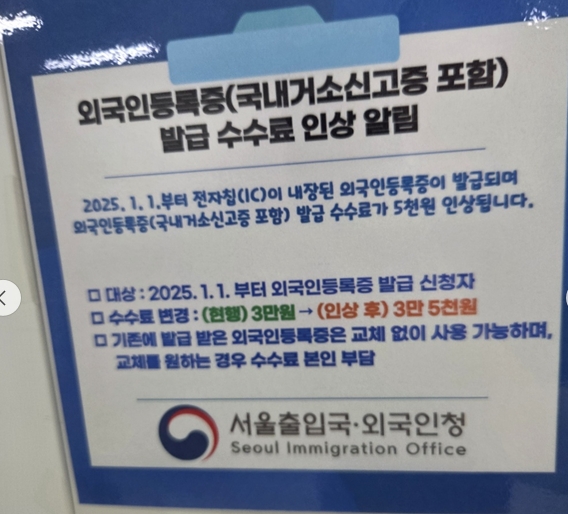  출입국 업무 처리 순서 및 외국인등록증 등 발급 수수료