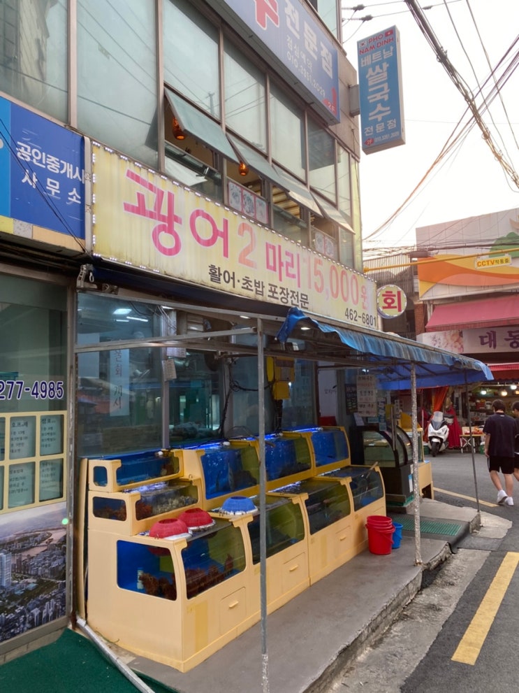 중곡시장 콜키지무료 횟집 광어2마리
