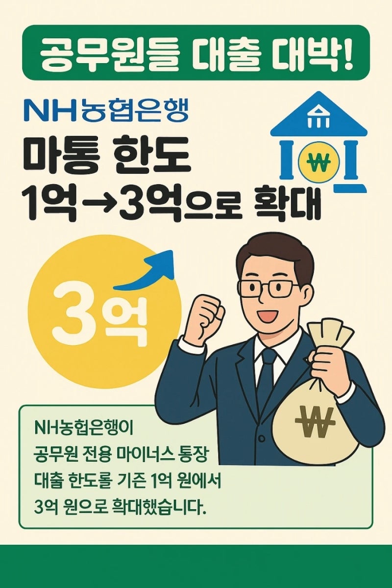 공무원들 대출 대박! NH농협은행 마통 한도 1억→3억으로 확대