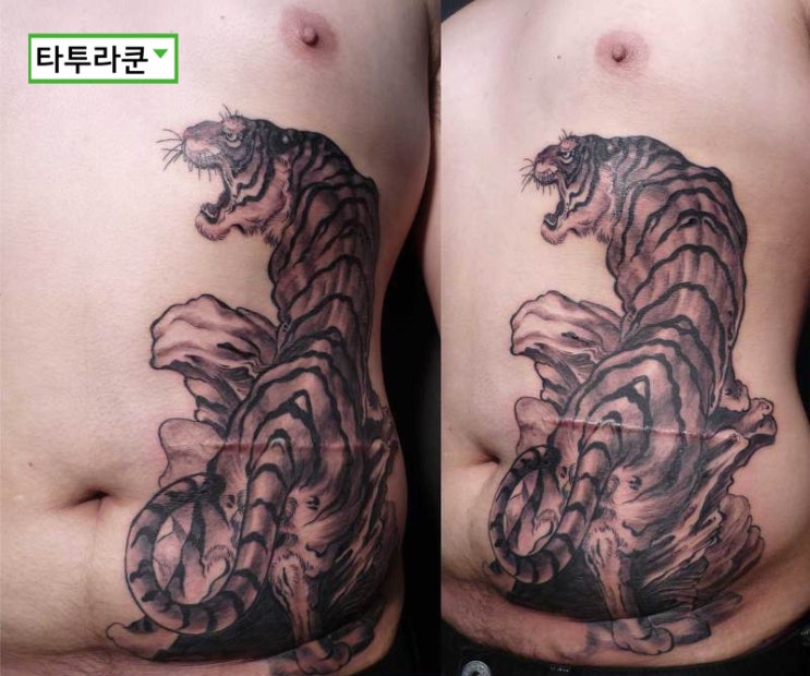  바로 아래 글에 올린 호랑이문신과 거의 같은 시기에 작업한 이레즈미 호랑이입니다.(비교해서 보세요)- 타투라쿤의 이전 작업 글들을 옮기고 있습니다.