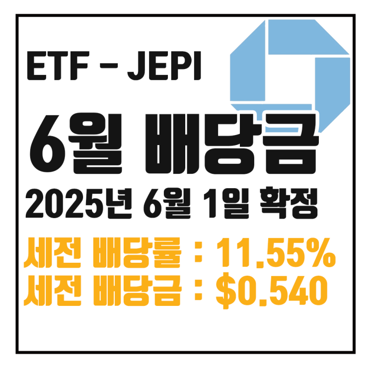  [ETF 배당] 25년 6월 JEPI 배당금 : 세전 11.55% $0.54001 / 세후 9.82% $0.45901