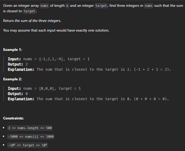  JAVA_LeetCode 16_3Sum Closest