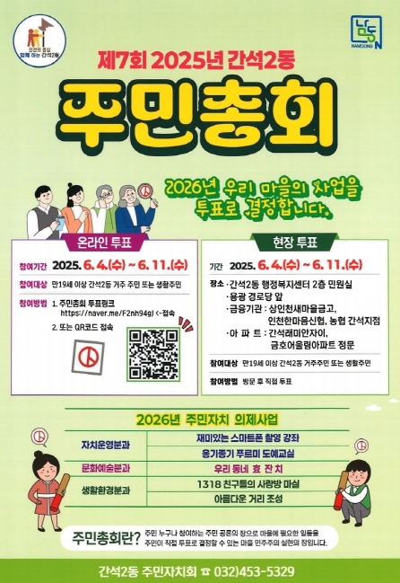 남동구 간석2동 주민자치회, 2025년 주민총회 마을의제 투표 실시
