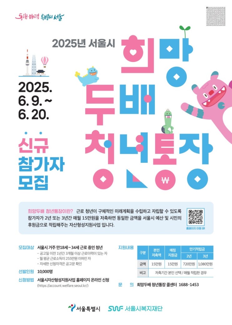  [서울시자산형성지원사업] 2025년 희망두배 청년통장 신규 참가자 모집 안내(접수 6/9~20)