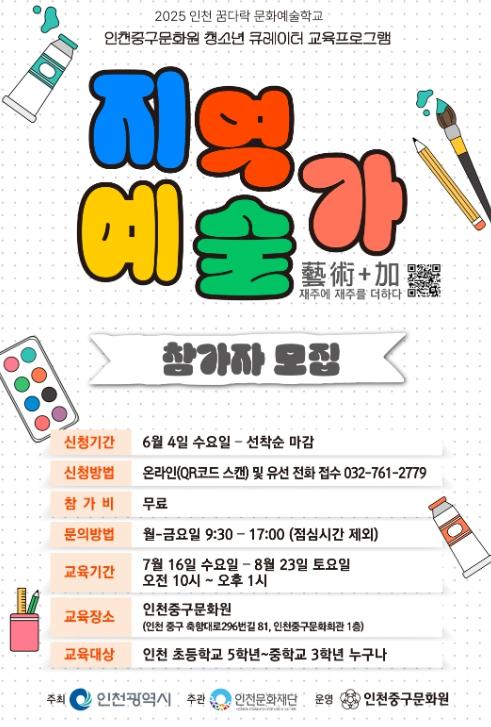 인천중구문화원, 청소년 큐레이터 교육 프로그램 '지역예술가' 참여자 모집