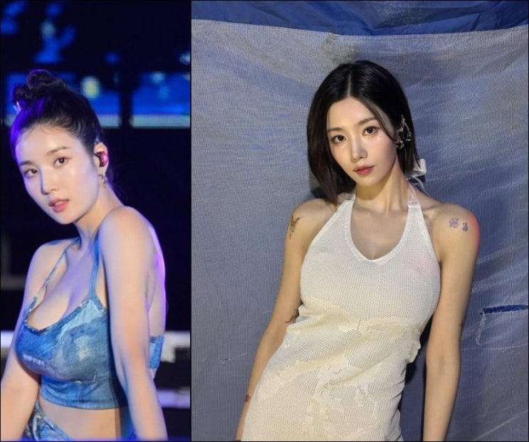  워터밤 패션 여신 권은비가 선택한 니트 레이어드 원피스룩
