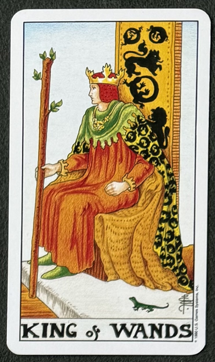 타로 카드 78장, 1st 궁정 카드. 지팡이의 왕( KING OF WANDS )
