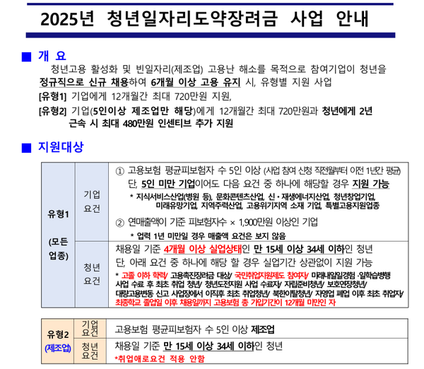  2025년 청년일자리도약장려금 요약
