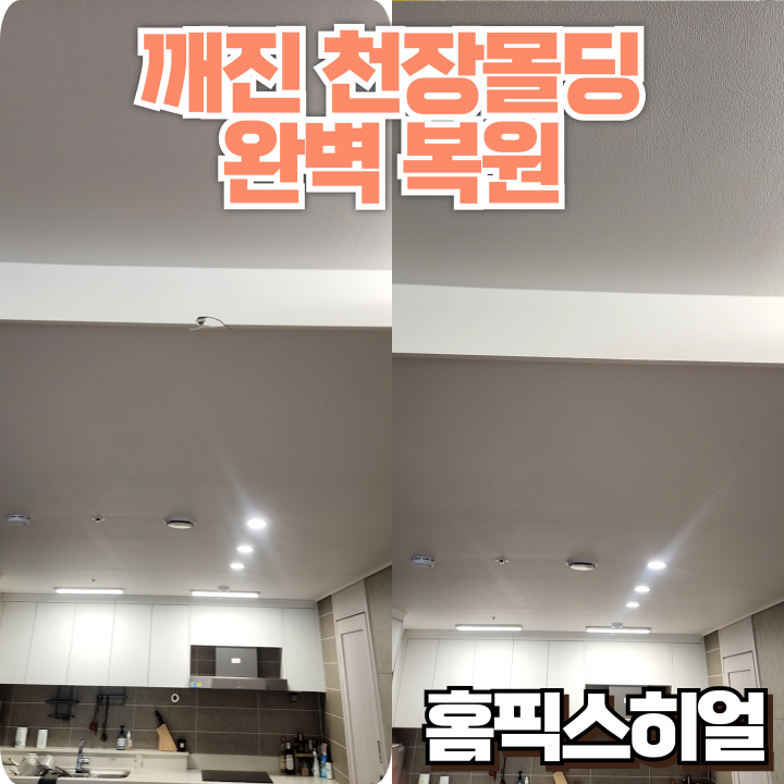  천장몰딩 파손 깨짐 복원작업 골프채에 맞은 몰딩도 흔적 없이 복구 완료!