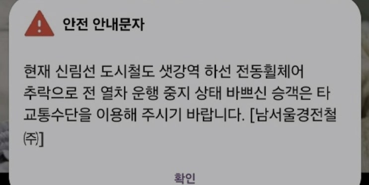 <b>신림선 샛강역</b> 전동<b>휠체어</b> 추락…열차 운행 중지
