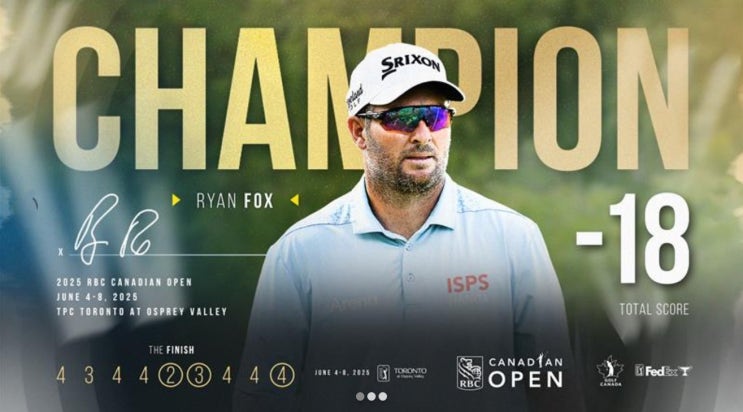 #PGA RBC <b>캐나다 오픈</b> 라이언 폭스 우승, <b>안병훈</b> 공동 <b>6위</b>