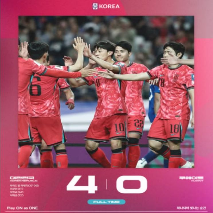  2026 북중미월드컵 아시아최종예선 쿠웨이트전 완승으로 피날레!! 이제는 월드컵 본선이다!!(이강인-이재성-오현규와 자책골까지 4대0 완승)