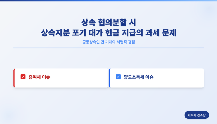  상속 협의분할 시, 상속지분을 포기하고 현금으로 받는 경우 과세 문제