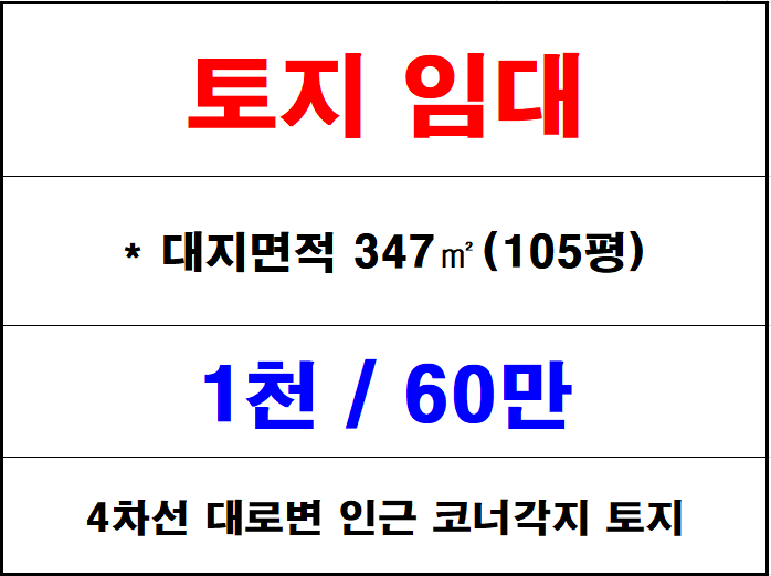  김해 칠산 화목동 토지 임대, 대로변 인근 코너각지 땅 나대지 임대