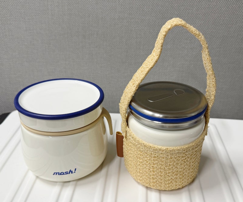 [쇼핑] 모슈 푸드자 화이트 _ 귀여운 보온보냉 간식통 추천ㅣ300ml, 350ml 사이즈 비교, mosh, 죽통....
