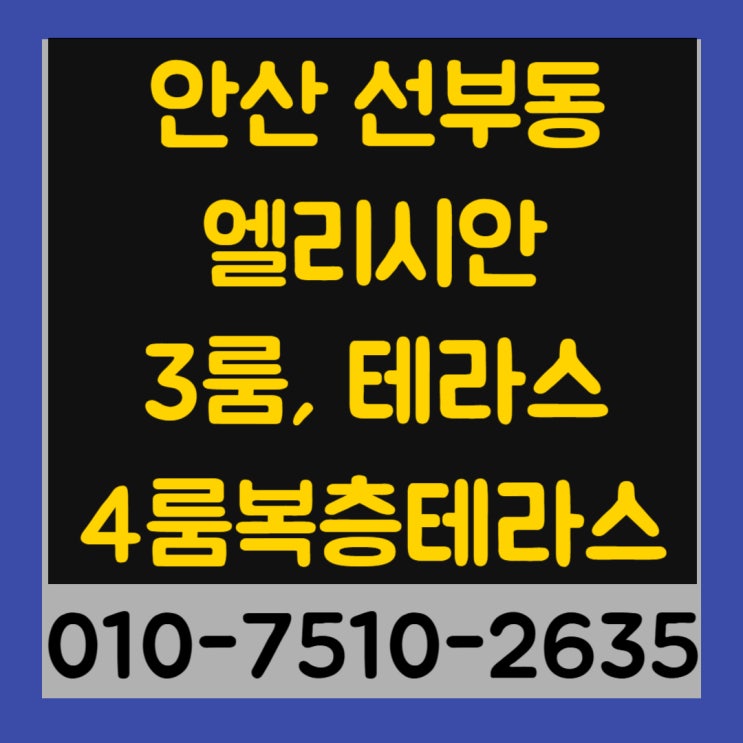  안산 선부동 엘리시안 3룸, 3룸복층테라스, 4룸복층테라스 신축빌라 최저실입주금
