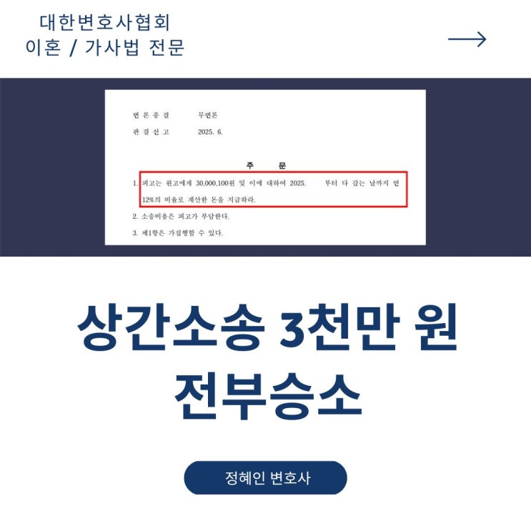  상간소송 3천만 무변론 전부승소