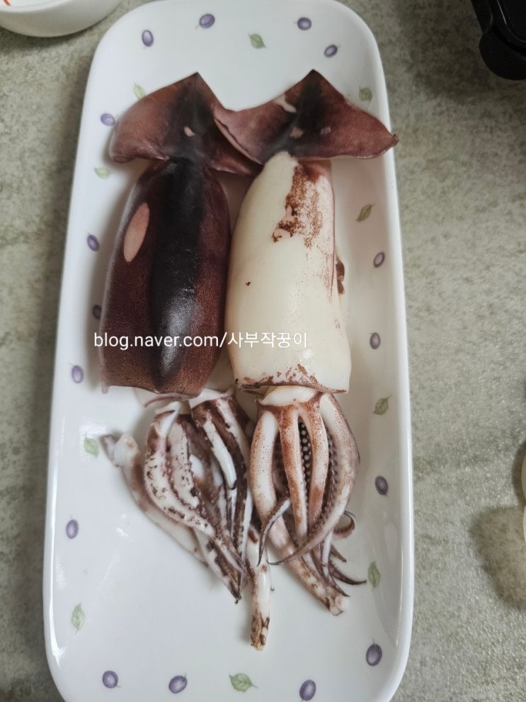  끓는 물에 데친 오징어