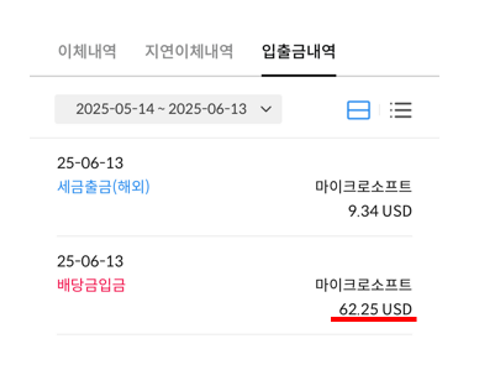 마이크로소프트 (MSFT) 배당금 입금됐어요 마이크로소프트 (MSFT) 배당금 입금됐어요