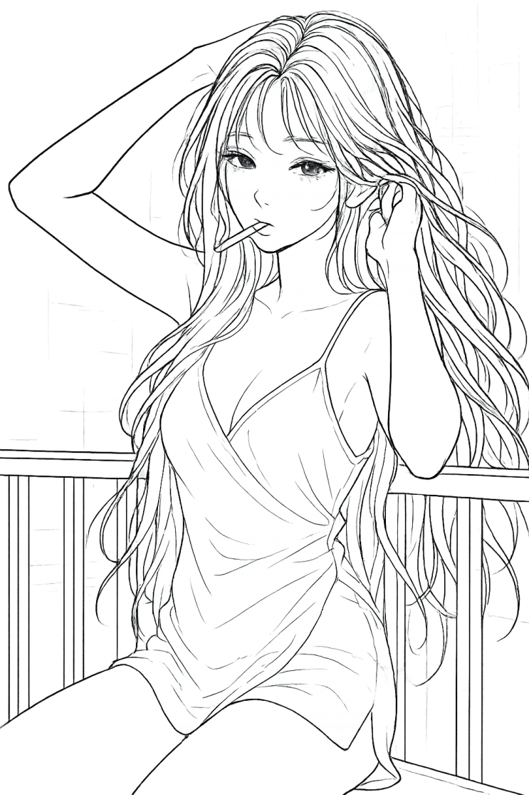  아침 도시 소녀 색칠 도안 일러스트