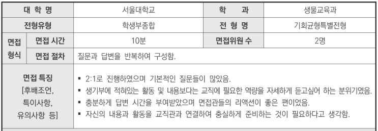  수원CMA수시면접학원 2024학년도 서울대학교 생물교육과 학생부종합 기회균형특별전형 면접 기출 문제