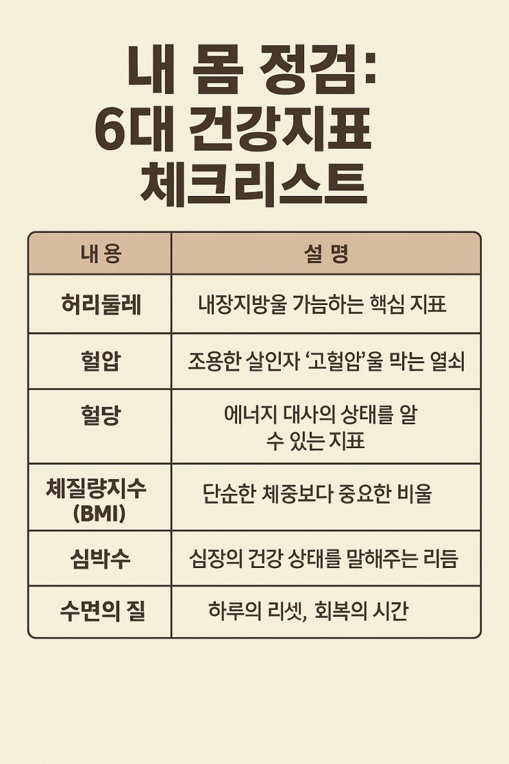  내 몸 점검: 6대 건강지표 체크리스트