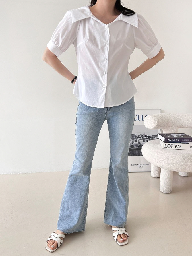  브이넥 퍼프소매 블라우스 추천! 여름 데일리룩 시원한 벌룬소매 반팔 셔츠 코디팁