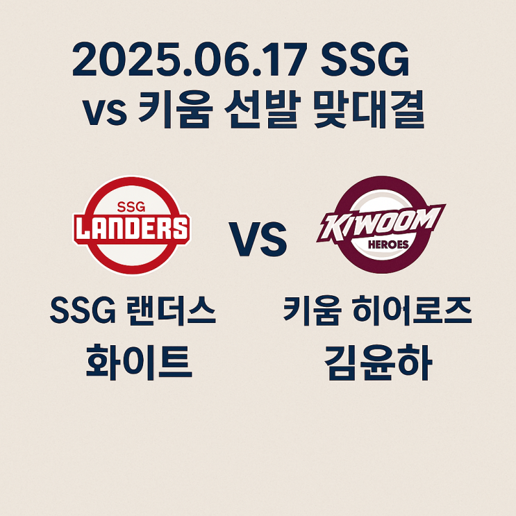 6월 17일 SSG vs 키움 선발 맞대결 분석 (화이트 vs <b>김윤하</b>)