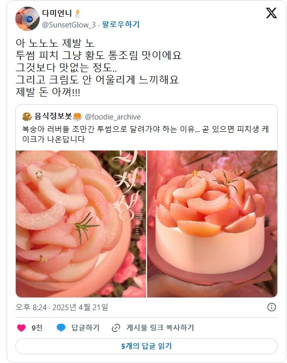 투썸 피치생 케이크 후기