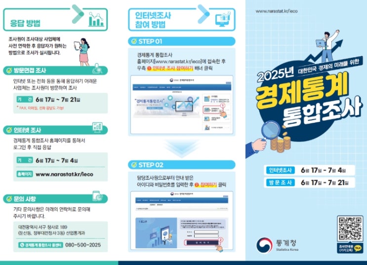 통계청, 2025년 경제통계 통합조사 실시