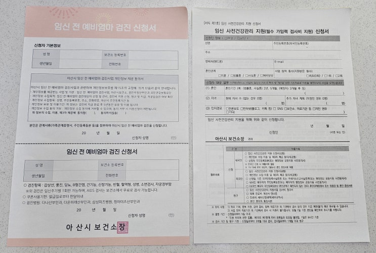  아산시 임신준비지원사업 후기 (임신전 예비엄마 검진 / 임신 사전 건강관리 지원)