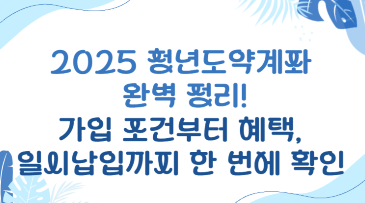  2025 청년도약계좌 완벽 정리! 가입 조건부터 혜택, 일시납입까지 한 번에 확인