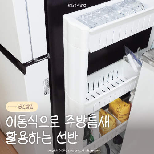  틈새공간활용 좁은공간 이동식 주방정리 다용도선반 부엌냉장고 옆 히든