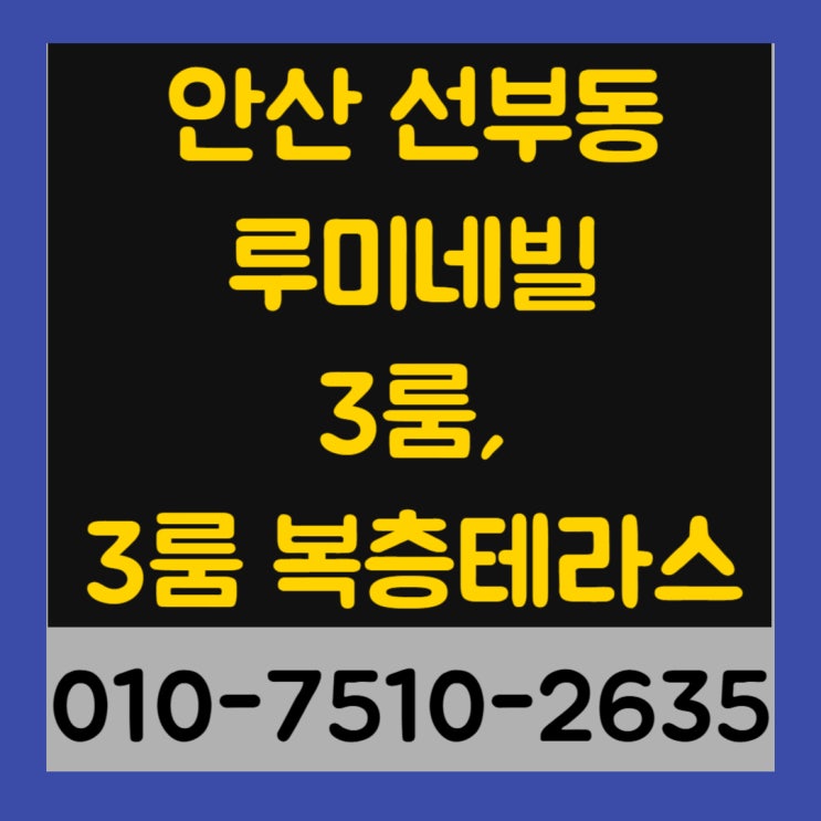  안산 선부동 루미네빌 3룸, 3룸 복층테라스 신축빌라 최저실입주금