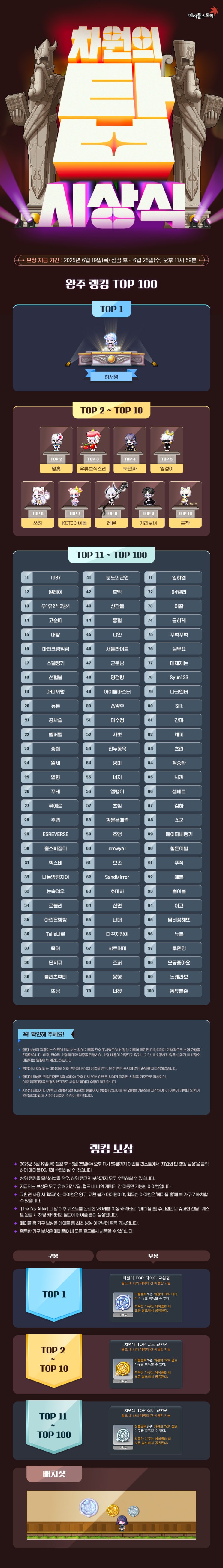 20250619 메이플스토리 22주년 업데이트/이벤트 : 차원의 탑 시상식
