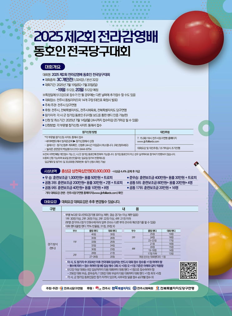  2025 제2회 전라감영배 동호인 전국당구대회(개인전) 개최!  전주의 혼을 담은 당구 축제! 