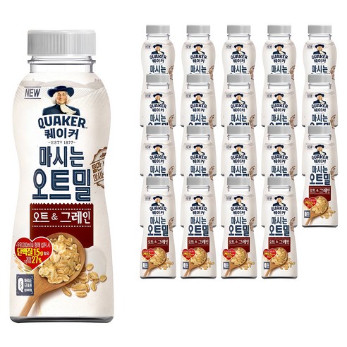  아침대용 간편식 추천! 퀘이커 마시는 오트밀 오트&그레인 20개입 – 출근길, 운동 전 간단하게 든든한 식사대용·다이어트 간편식 쉐이크 한끼