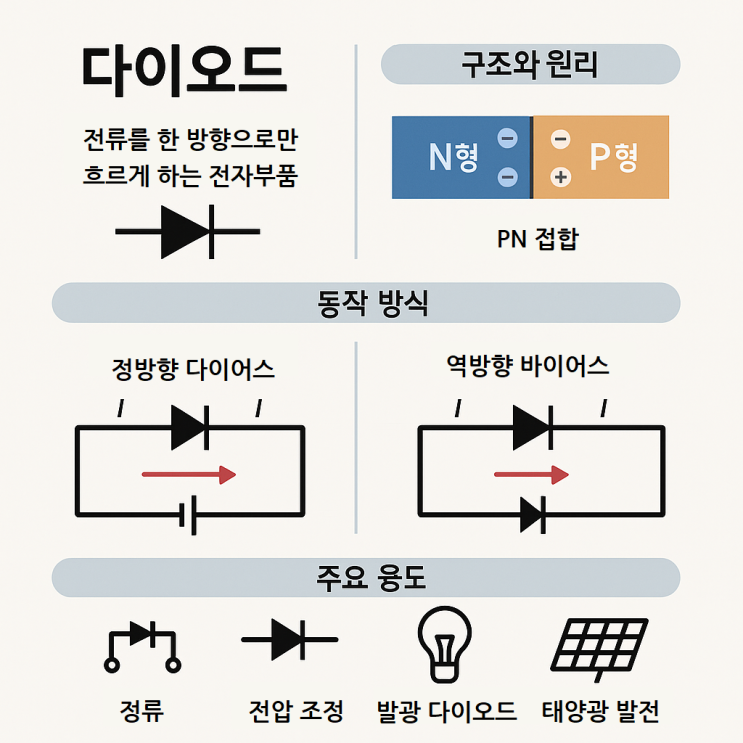  다이오드 뜻 역할 원리 종류 방향 기능 특징 기호