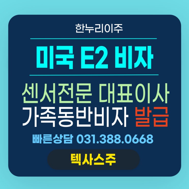  미국 텍사스 법인 설립 및 대표이사, 동반가족 E2 비자 동시 발급
