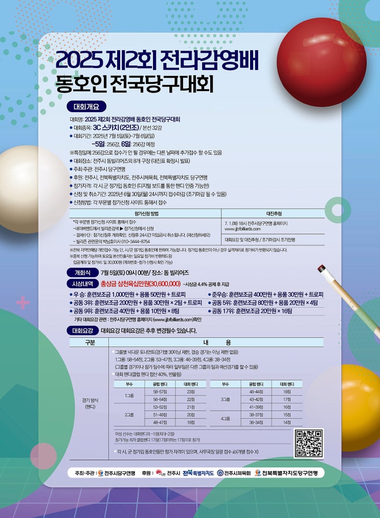  2025 제2회 전라감영배 동호인 전국당구대회 개최!  전주의 혼을 담은 당구 축제! 
