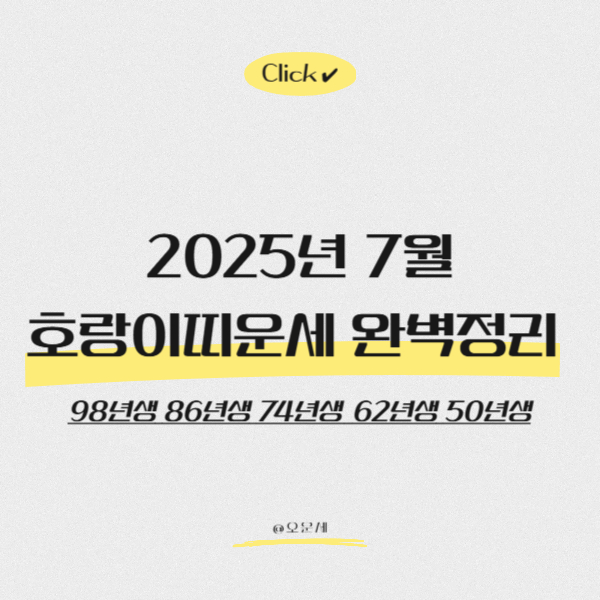  2025년 7월 호랑이띠운세 완벽정리 (98년생 86년생 74년생 62년생 50년생)