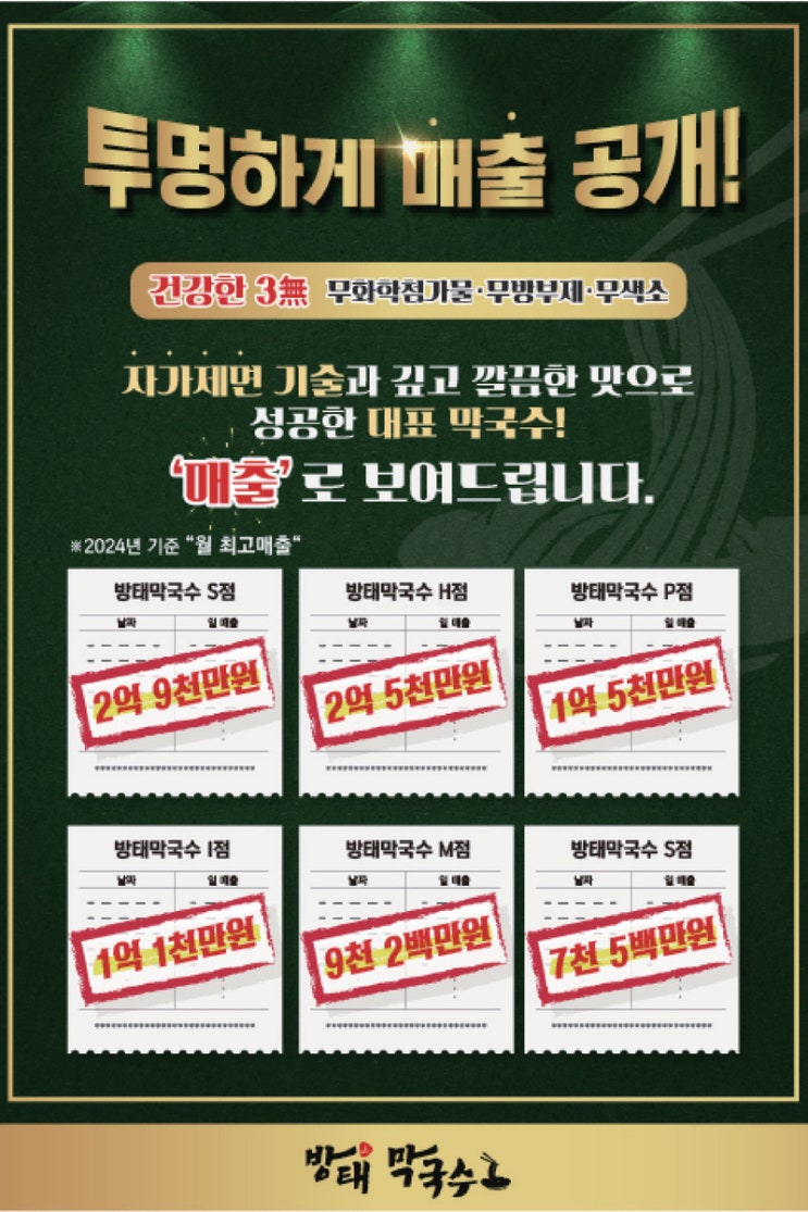  [매출 공개]억대 매출 가능한 '방태막국수' 창업 정보