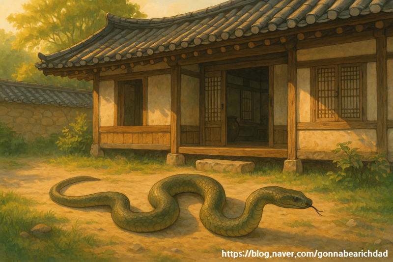 큰 구렁이 나오는 꿈, 복권 사야 할까요?